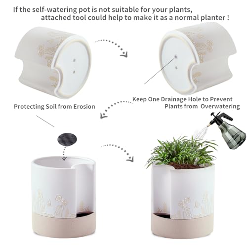 6 Inch Ceramic Self Watering Plant Pot with Drainage Hole H528352
