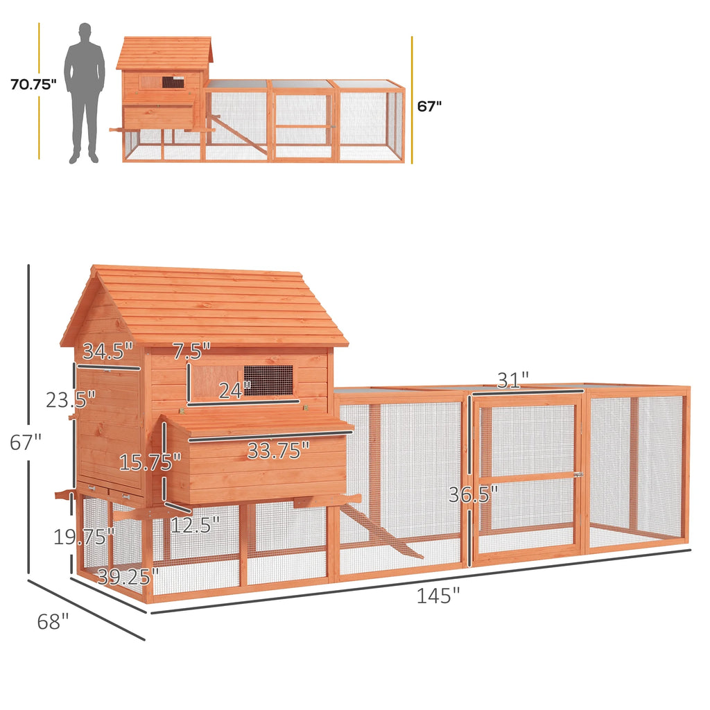 145" Wooden Chicken Coop with Run U1608