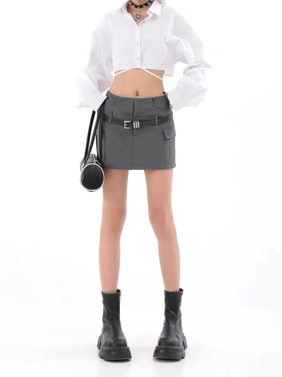 Grey Buckle Mini Skirt D282