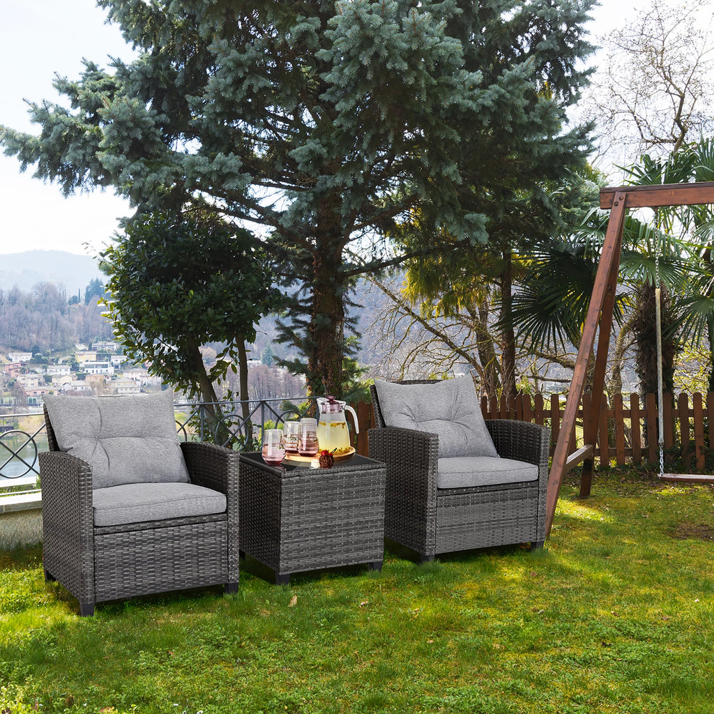 3 Pcs Patio Rattan Sofa Set with Grey Cushion M766