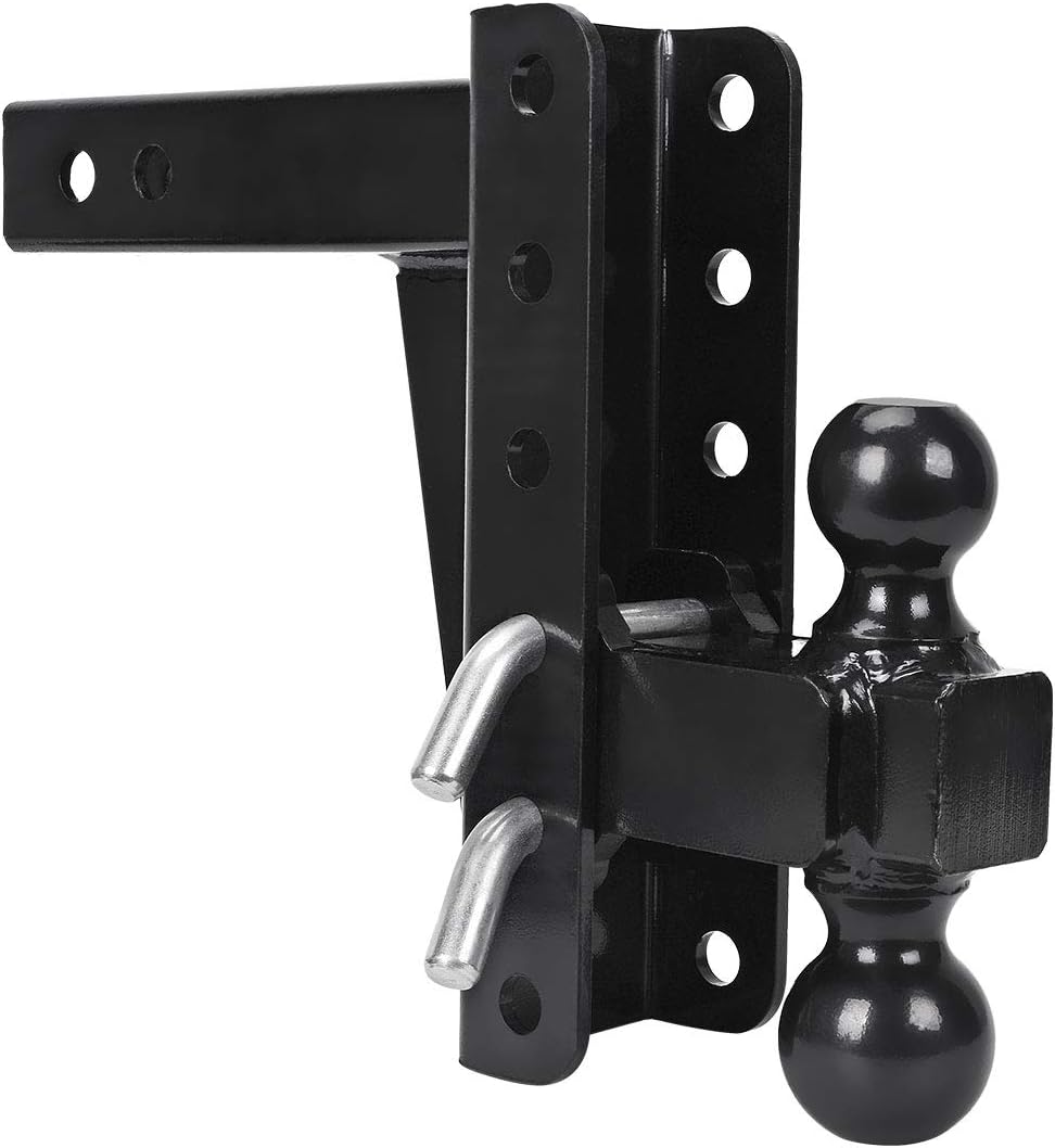 Adjustable Trailer Hitch Ball Mount, 2’’ Receiver, 8’’ Drop/Rise, Dual Balls, 10,000 lbs Capacity, Black Powder Coated Steel J5792