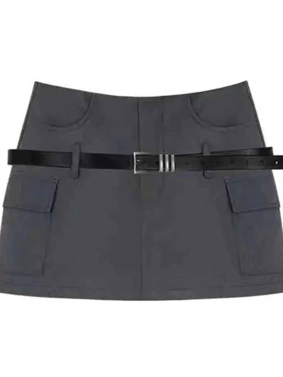 Grey Buckle Mini Skirt D282
