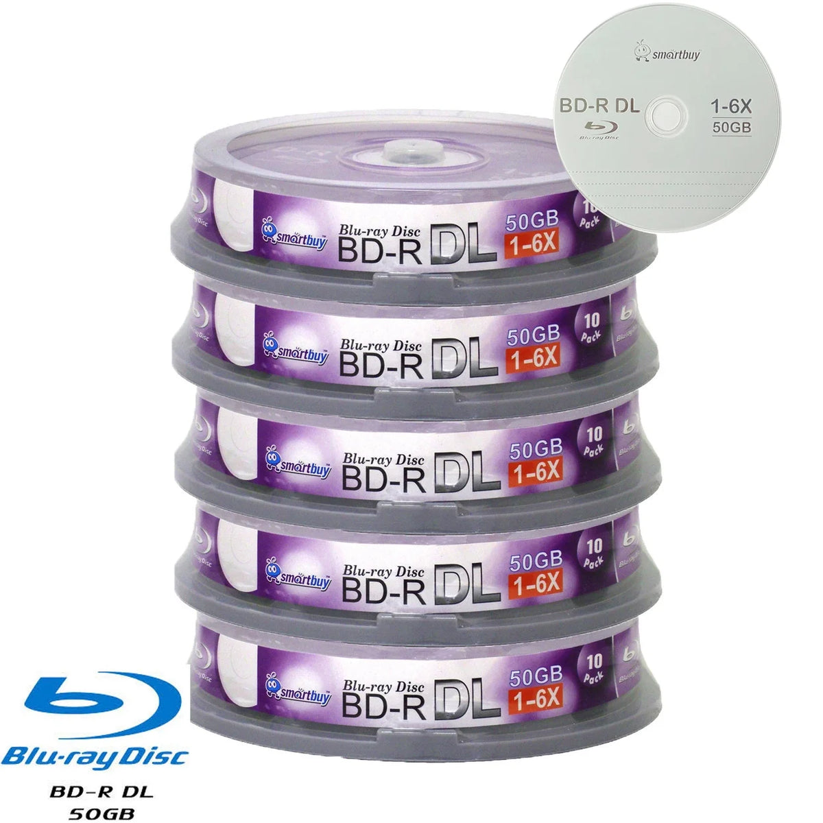 100 Disc 50GB 6x Blu-ray BD-R DL Blank Recordable Media K61063