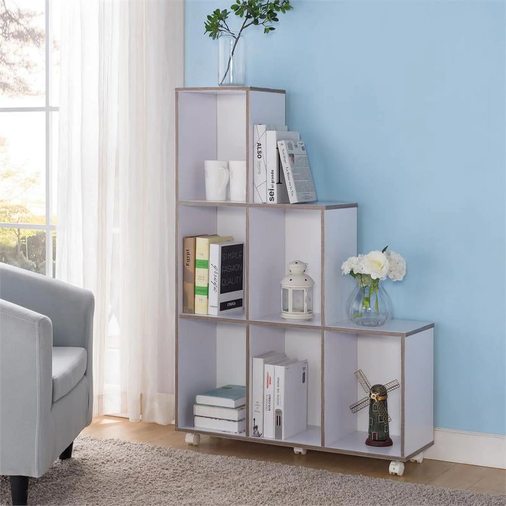 White Wood 6-Compartment Bookcase D936