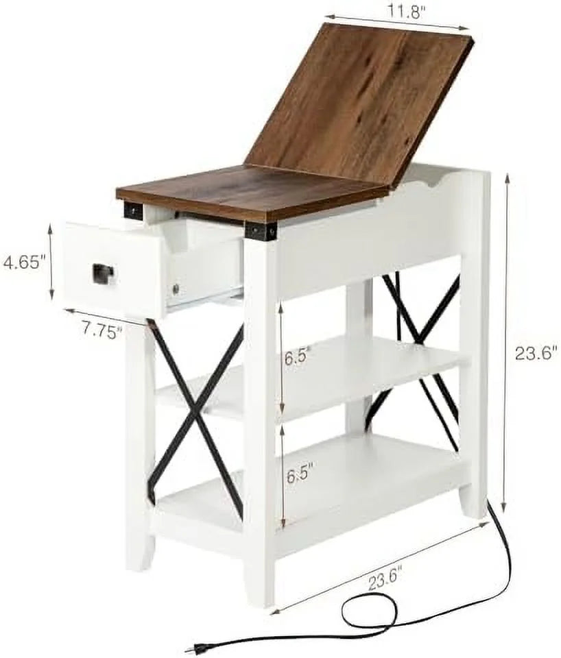Oak Narrow End Table with Charging Station Q992391