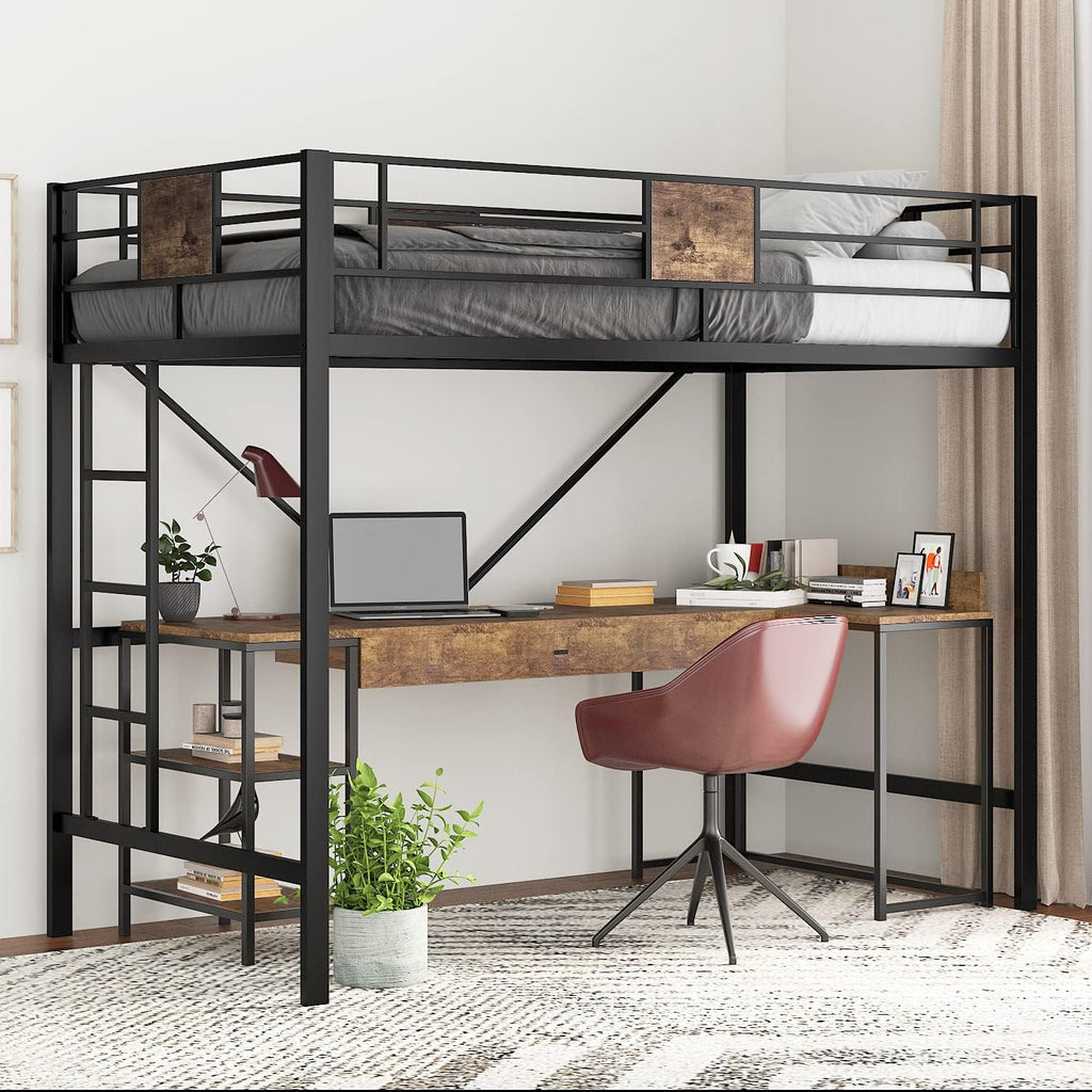 Metal Bed Frame with Full-Length Guardrail Black Z92688