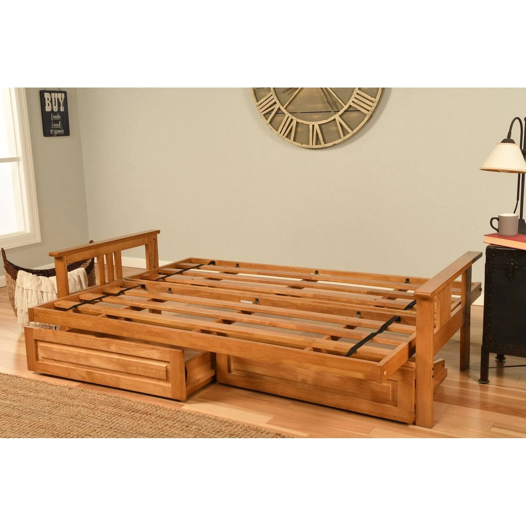 Navy Suede Queen-size Futon with Storage Drawers T2376
