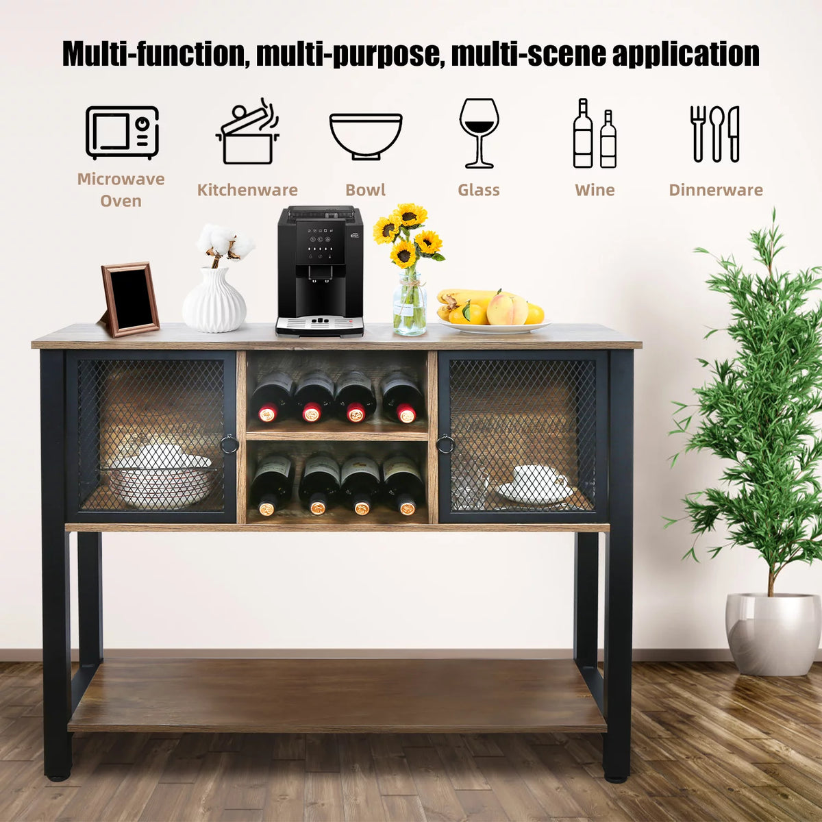 Brown Buffet Sideboard with Storage Shelves L86463