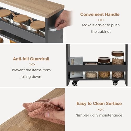 4-Tier Rolling Storage Cart with Handle & Wooden Top (White & Natural) J271257