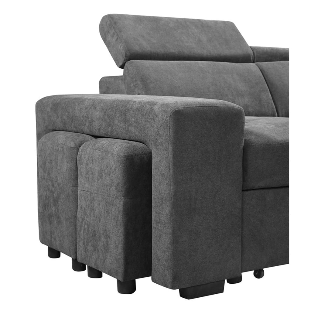 Light Gray Sleeper Sectional Sofa with Storage Ottoman and 2 Stools Y6250