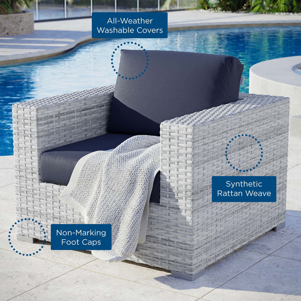 Light Gray Navy Outdoor Patio Armchair L5852