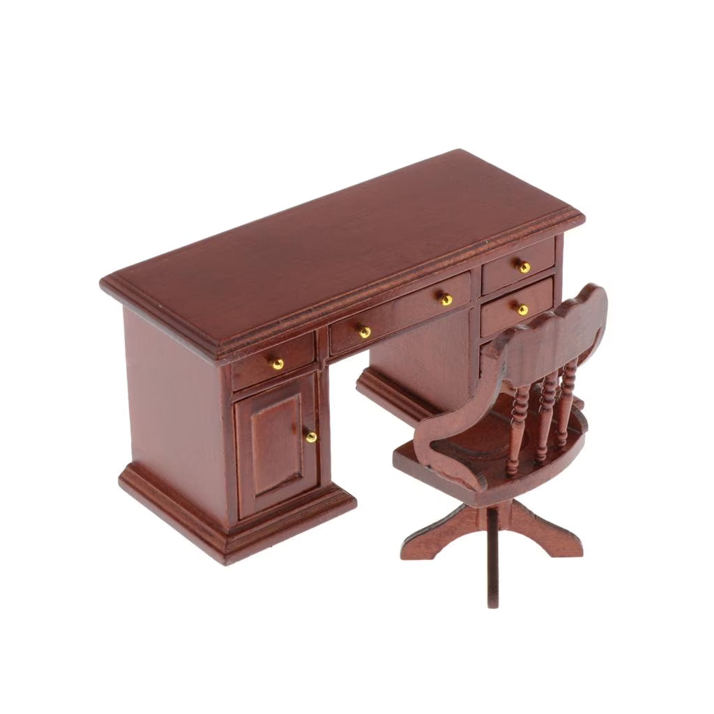 1:12 Scale Wooden Dollhouse Writing Desk and Chair Model C921112