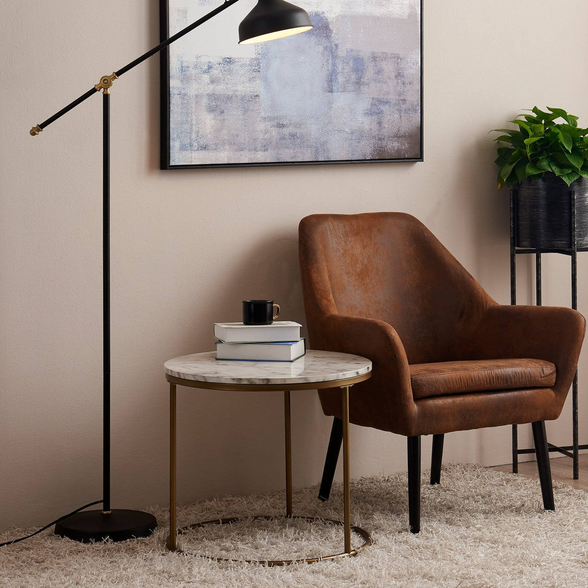 Faux-Marble Round Side Table S71900