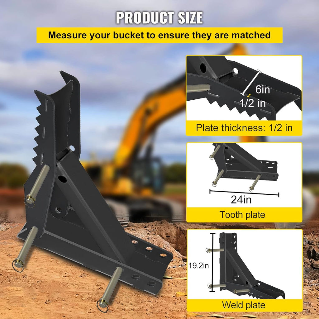 24 inch Excavator Hydraulic Thumb Backhoe Thumb Attachments Weld 1/2 Inch Teeth Thick Steel Plate Assembly CNC Plasma Cut Bolt-On Design G910