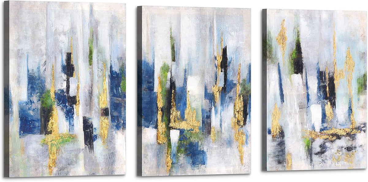 Blue Abstract 3 Piece Framed Canvas Wall Art 12X16 Inch Each X747114
