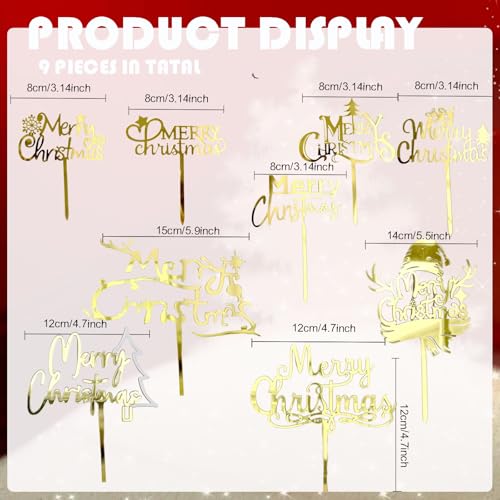 9 Pcs Gold Acrylic Christmas Cake Topper O37325