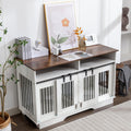 White Wooden Double Dog Crate Furniture with Drawers O674