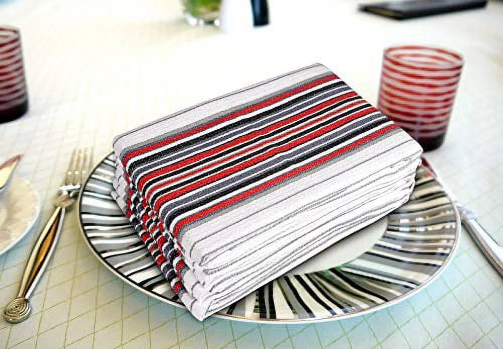 100% Cotton White Waffle Stripes Kitchen Towels Set of 6 D600689