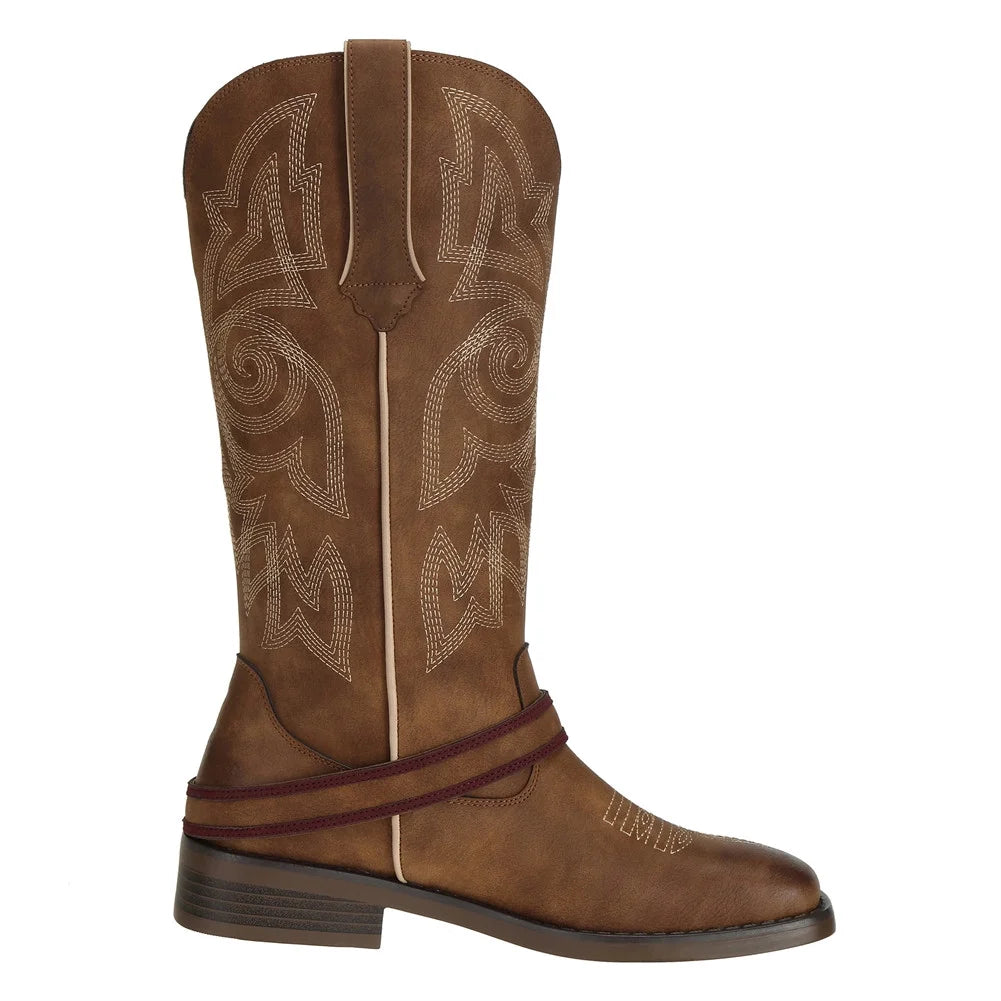 Brown Square Toe Mid Calf Cowboy Boots Size 8.5 P1292