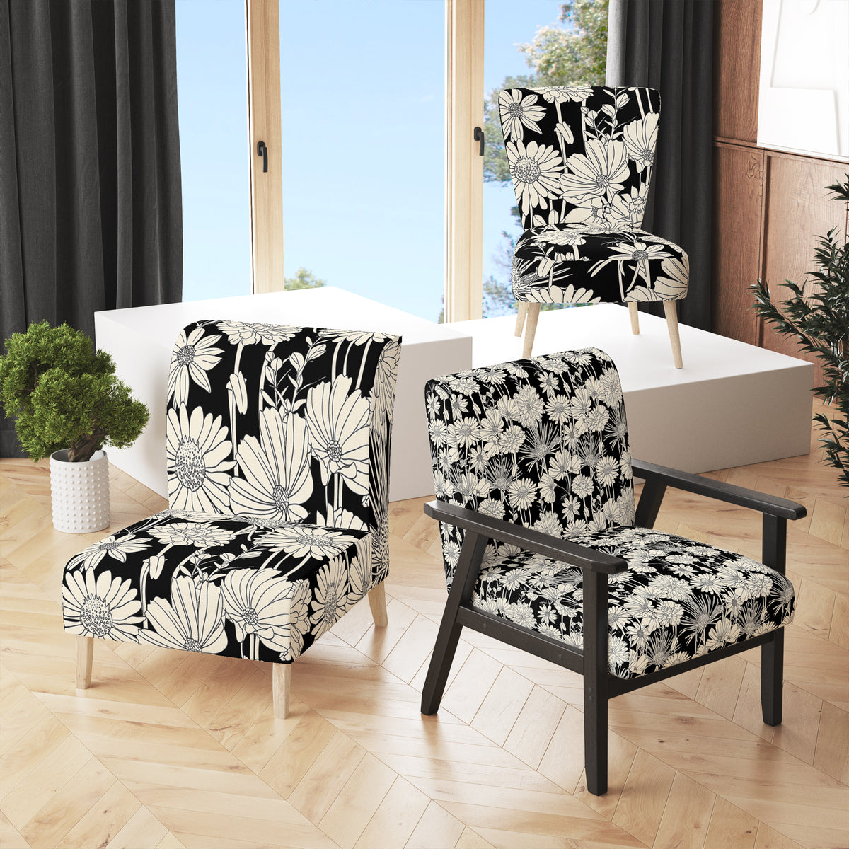 Upholstered Patterned Accent Chair and Arm Chair K401