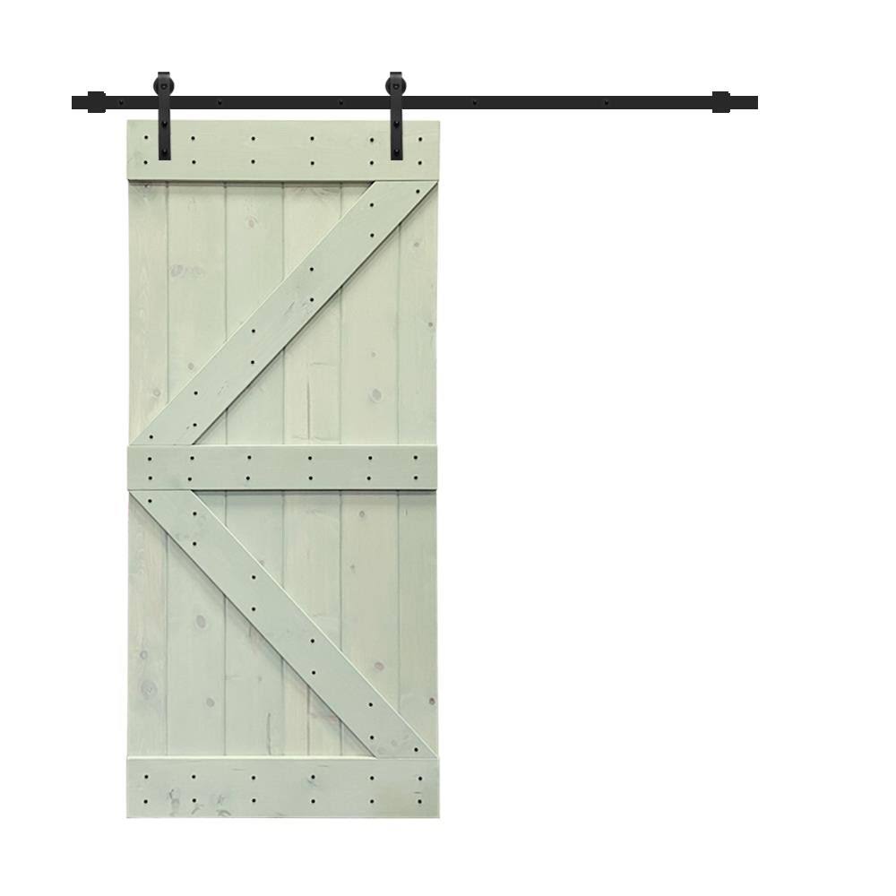 Sage Green Stained Pine Wood Interior Sliding Barn Door with Hardware Kit B470