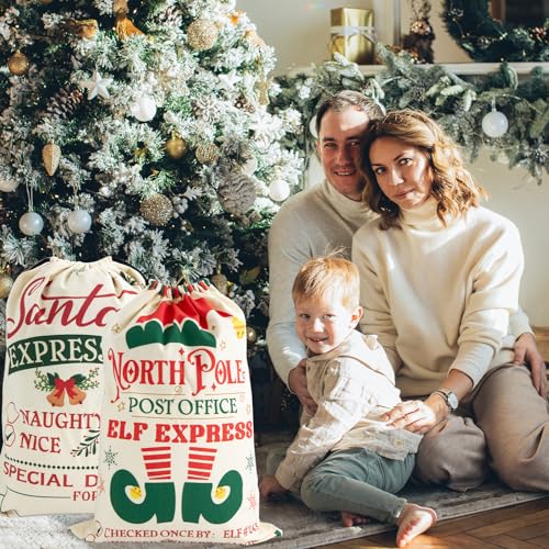 4-Pack Large Christmas Canvas Gift Bags with Drawstring P4483