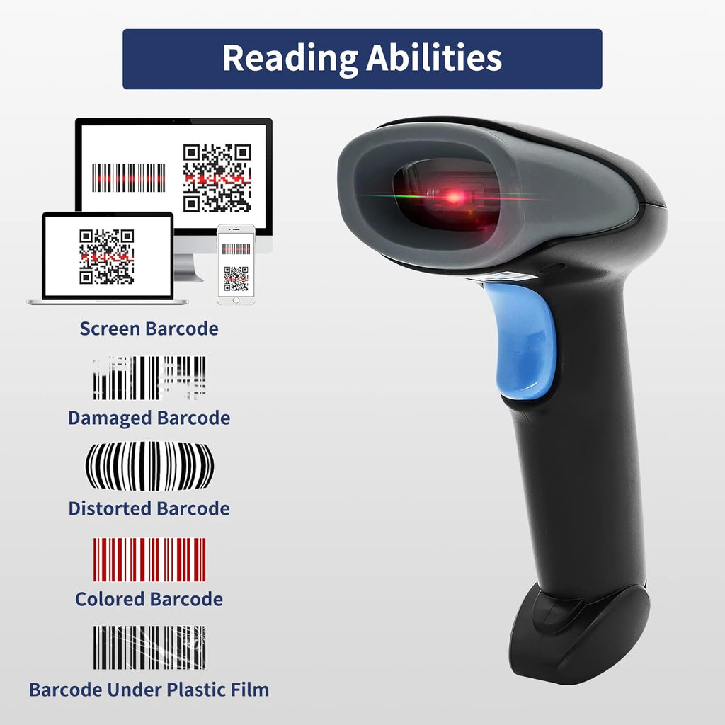 Bluetooth Barcode Scanner 2D QR Code, Handheld Barcode Reader Automatic Scan 1D PDF417 Datamatrix M6622