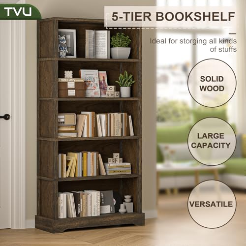 5-Shelf Wood Bookcase 65 Inch Tall Bookshelf D75553