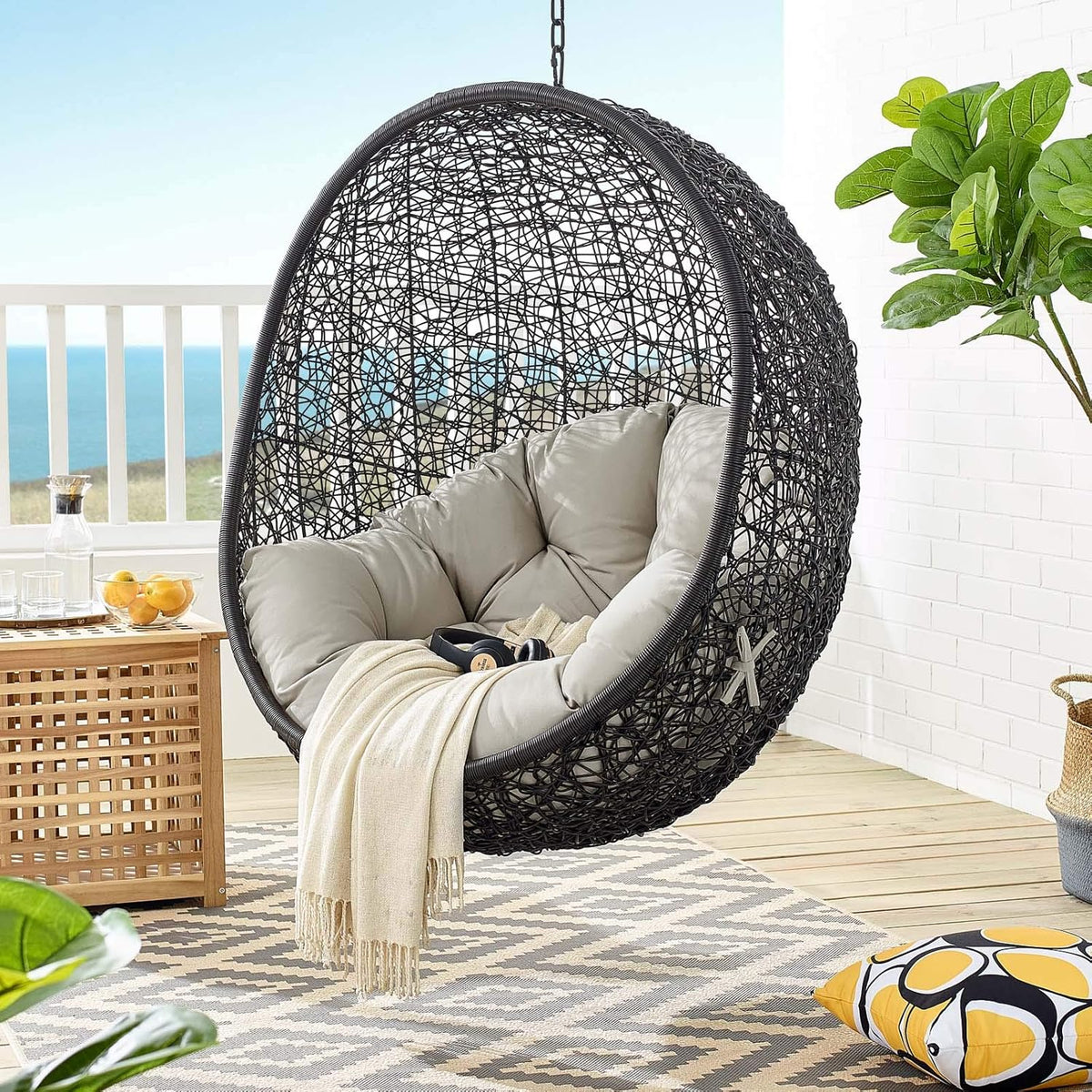 Black White Outdoor Patio Lounge Chair I132621