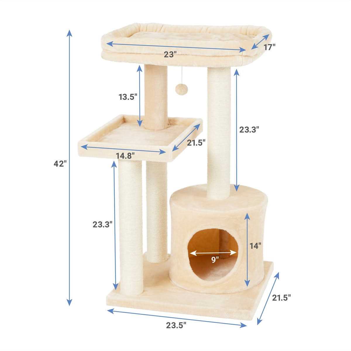 42-in Heavy Duty Faux Fur Cat Tree Condo Q971056