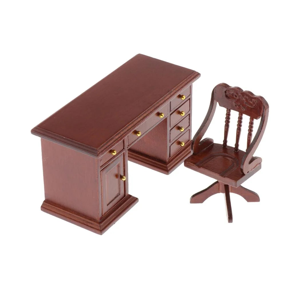 1:12 Scale Wooden Dollhouse Writing Desk and Chair Model C921112