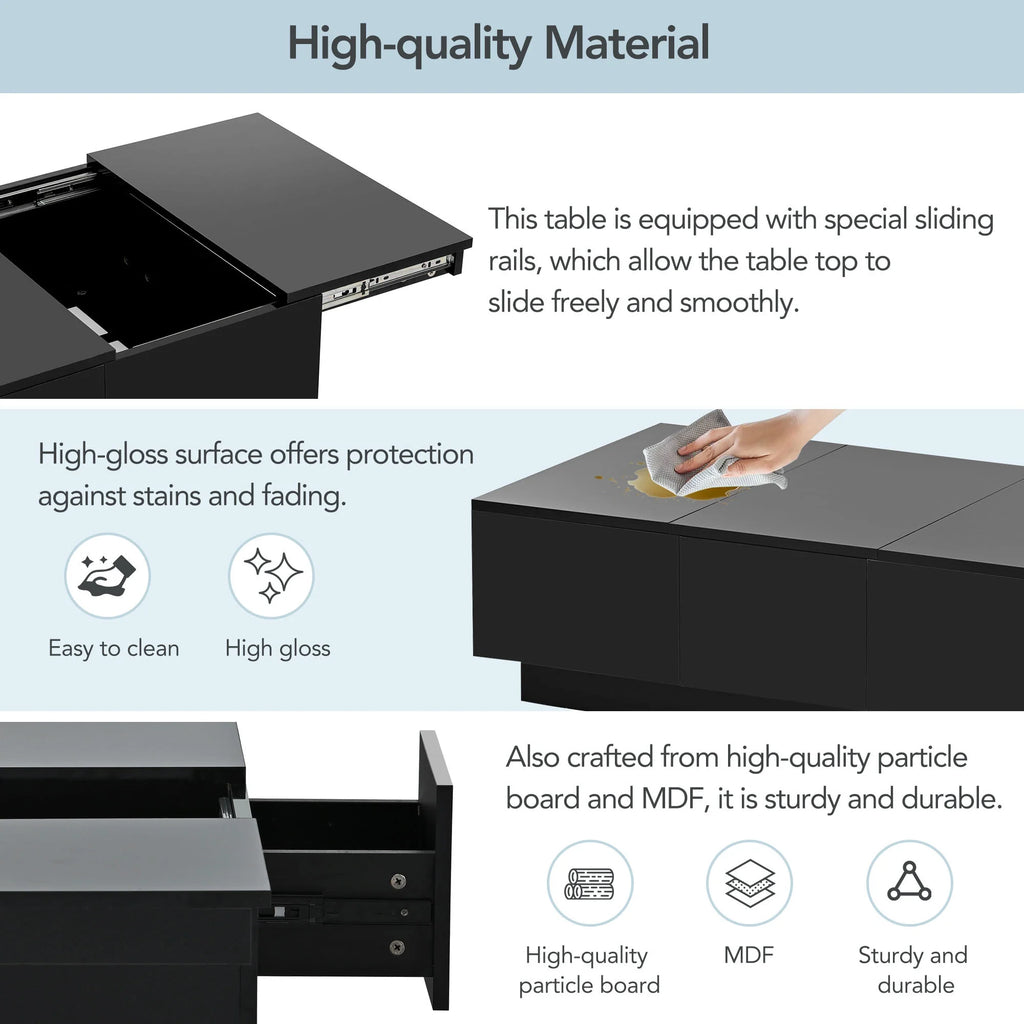 Black Extendable Coffee Table with 2 Drawers C3676