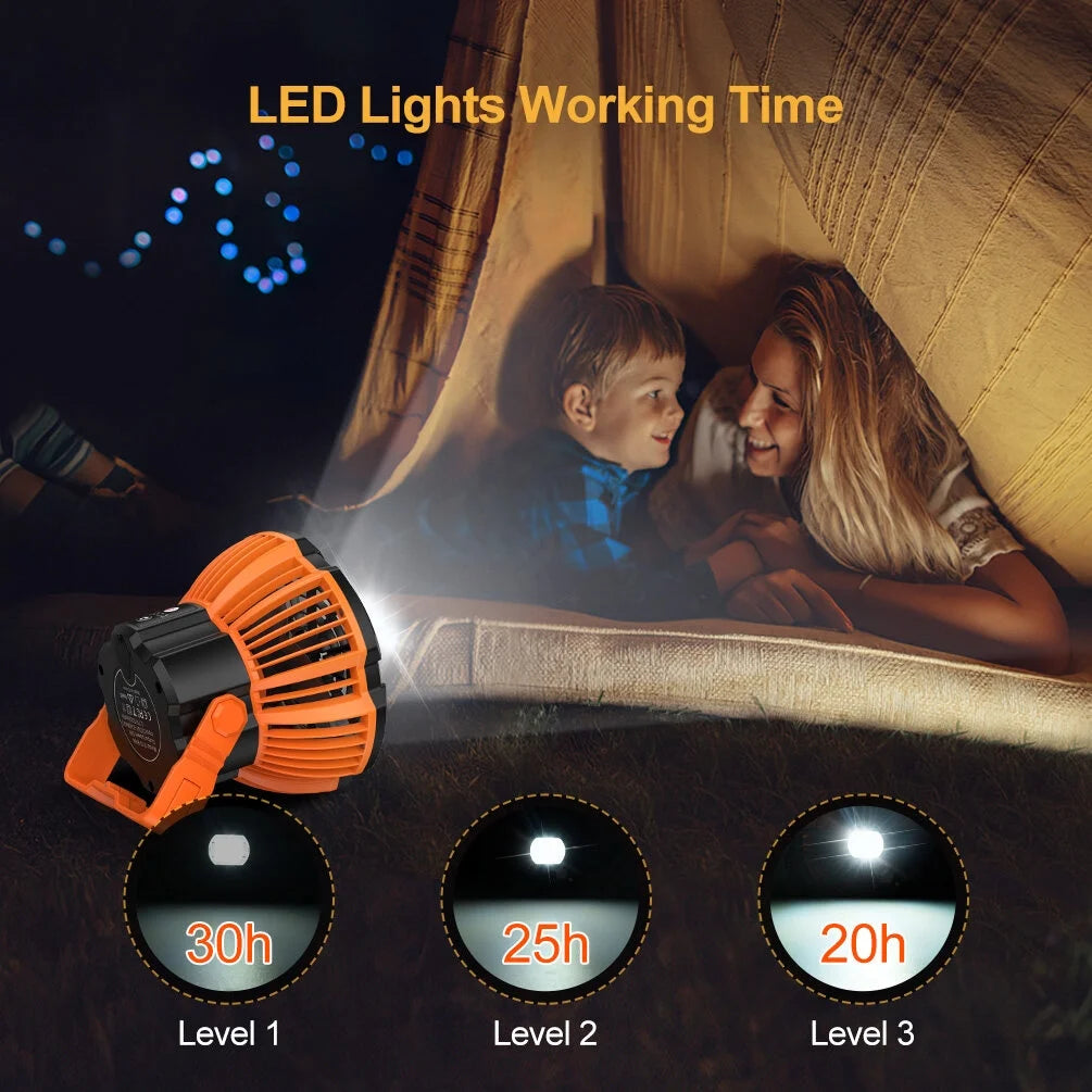 Camping Tent Fan with LED Lantern, Rechargeable 5200mAh Hanging Fan O457