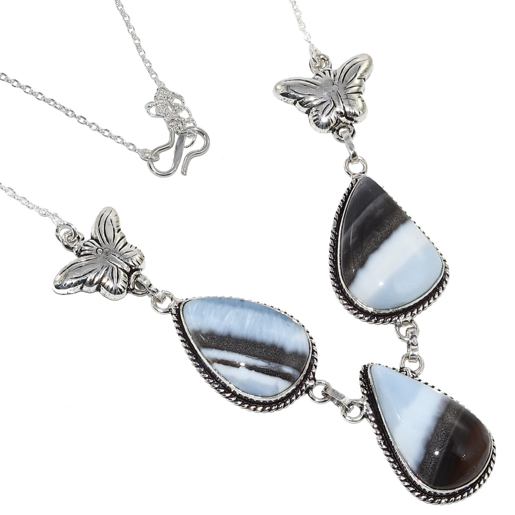 Owyhee Blue Opa Gemstone 925 Silver Necklace 16-18'' W648914
