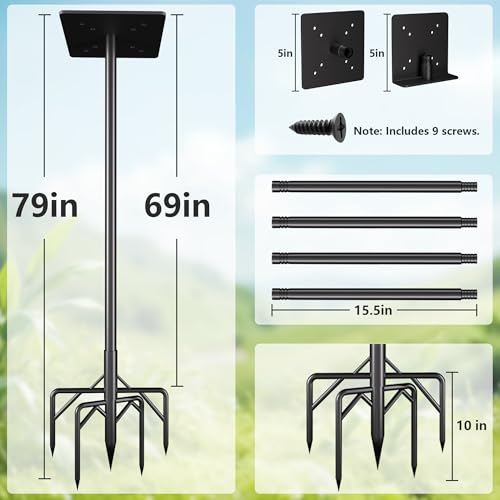 79 Inch Heavy Duty Bird Feeder Pole Kit with 5 Base Prongs Z5897