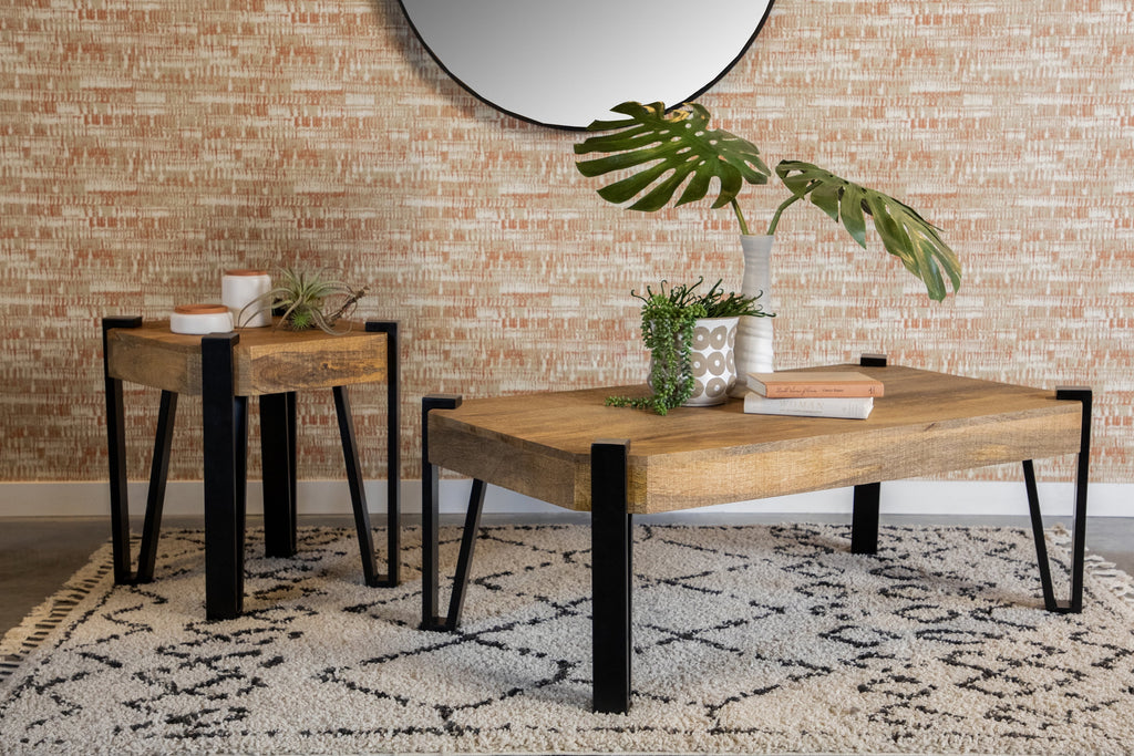 Wooden Square Top End Table Natural and Matte Black N5509