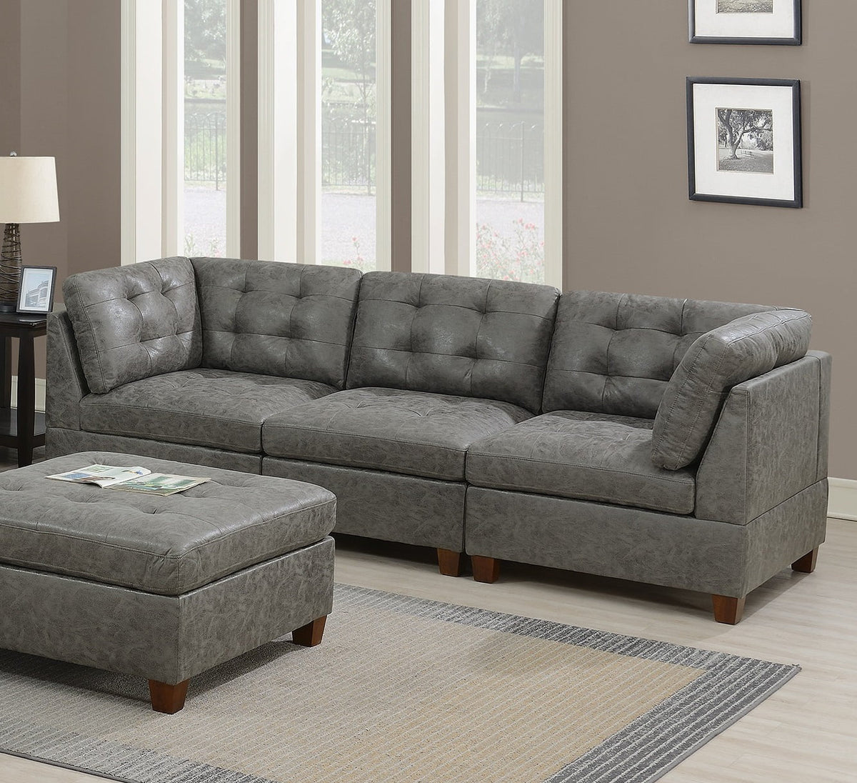 Antique Grey 6Pc Leatherette Modular Sofa Set O2467