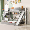 Twin Over Twin Bunk Bed with 2 Drawers and Slide, Gray N9162