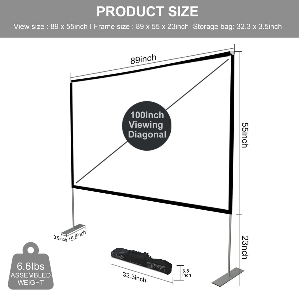 100 inch Portable Projection Screen with Stand T200897