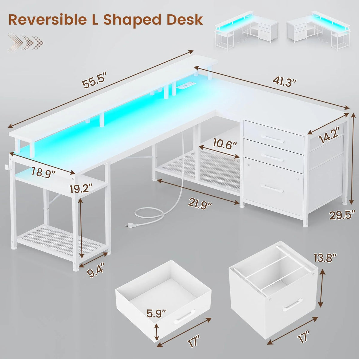 White L Shaped Desk with File Drawer J72510