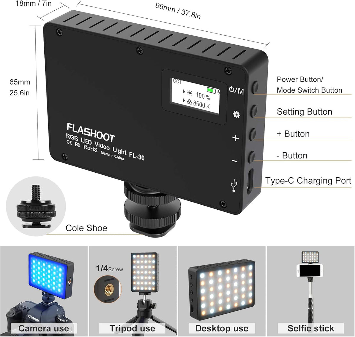 0-360 Full Color RGB Video Light, Portable LED Camera Lights Panel, 3000mAH Rechargeable, Pack of 2 Y79883