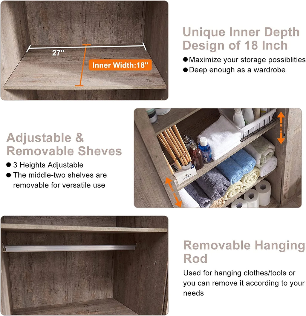 Light Rustic Oak Storage Pantry Cabinet with 2 Doors and Adjustable Shelves L6647