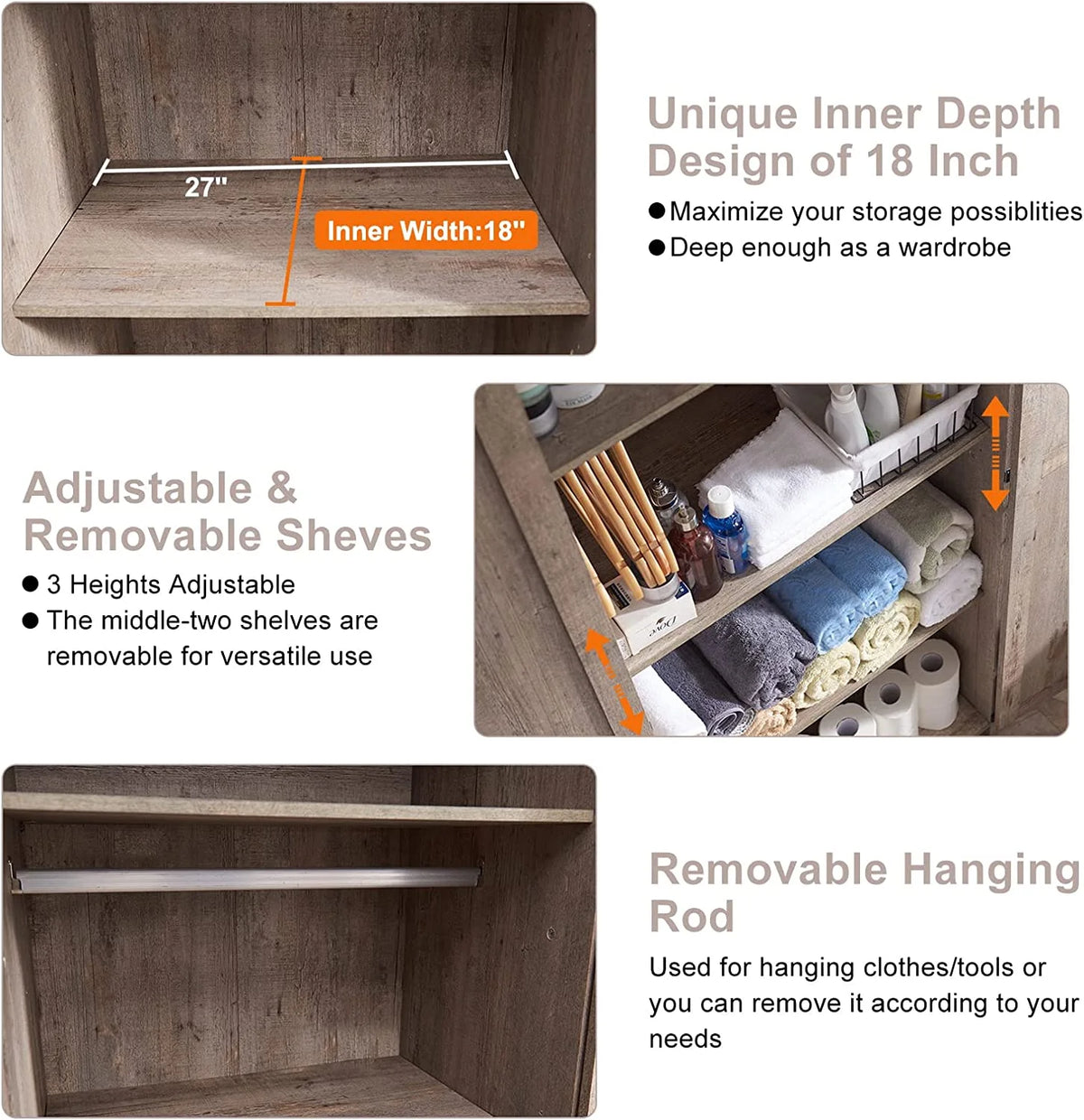 Light Rustic Oak Storage Pantry Cabinet with 2 Doors and Adjustable Shelves L6647