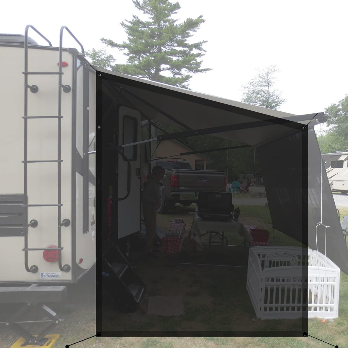 9' 6'' X 7' 6'' Black Mesh RV Awning Sun Shade Screen U65760