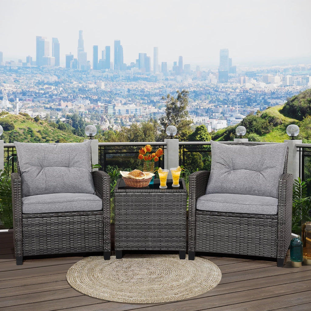 3 Pcs Patio Rattan Sofa Set with Grey Cushion M766