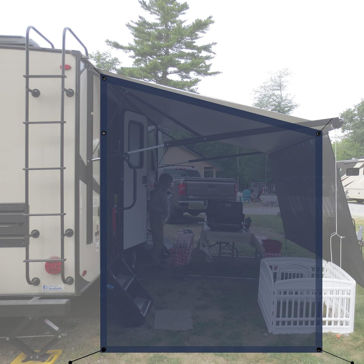 9' 6'' X 7' 6'' Black Mesh RV Awning Sun Shade Screen U65760