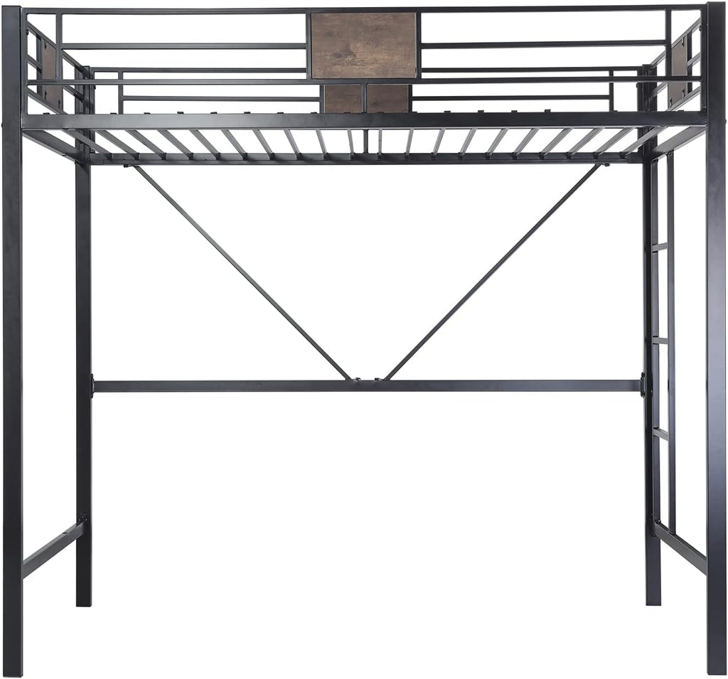 Metal Bed Frame with Full-Length Guardrail Black Z92688