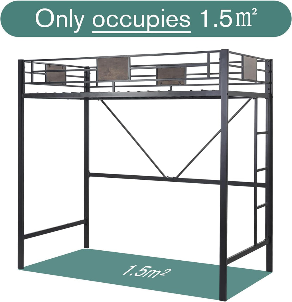 Metal Bed Frame with Full-Length Guardrail Black Z92688