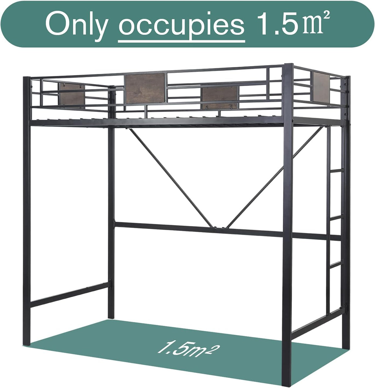 Metal Bed Frame with Full-Length Guardrail Black Z92688