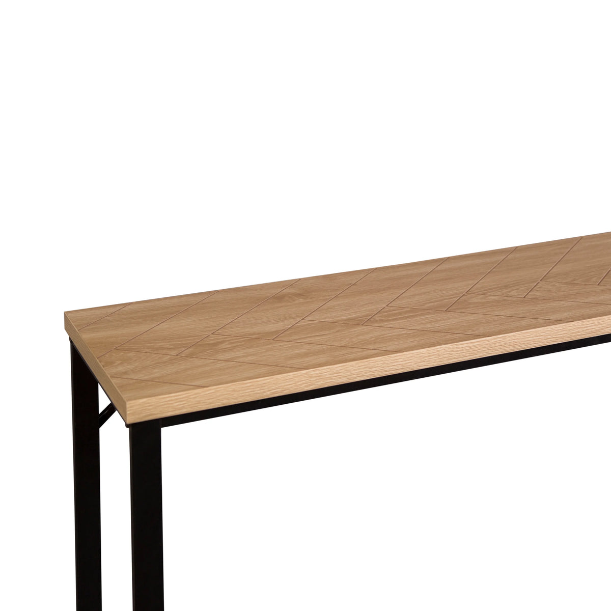 Coastal Modern Console Table Natural Wood Top with Black Metal Legs D6011